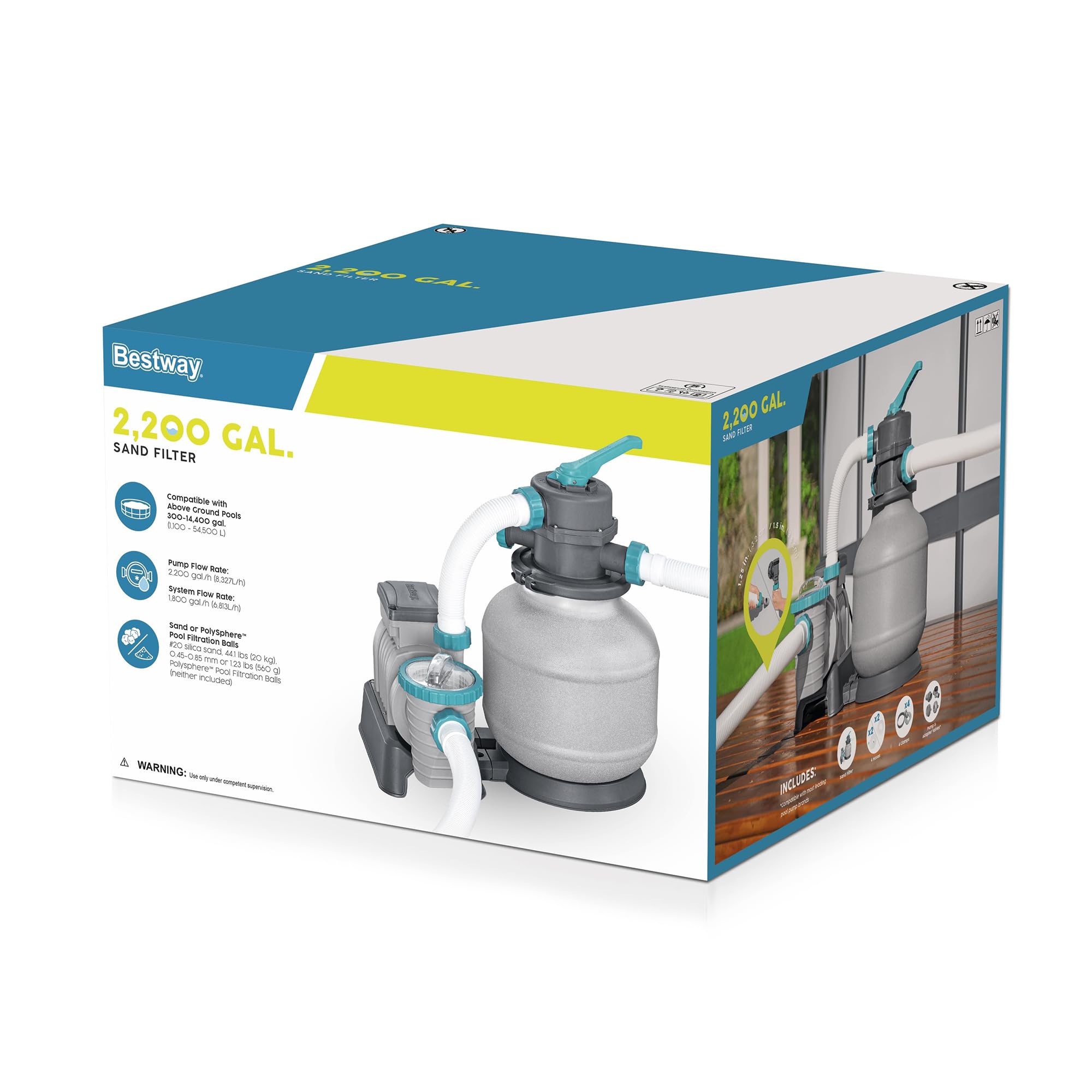 Bestway 2,200 gallon sand filter pump packaging box