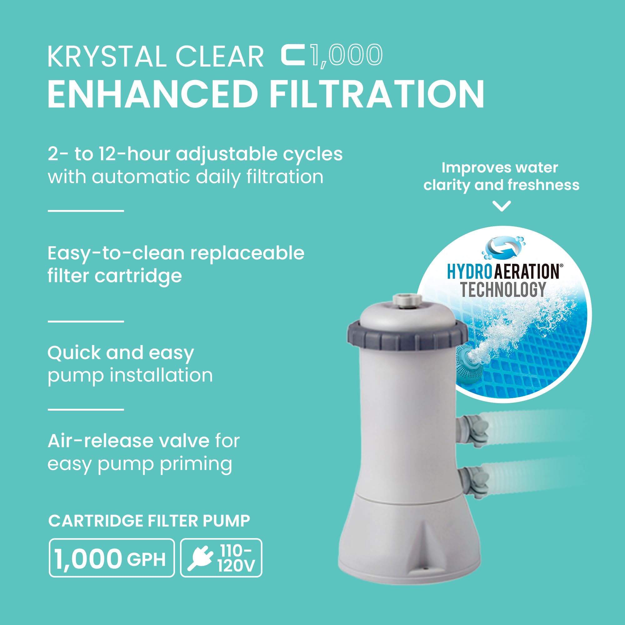 Intex Krystal Clear 1000 GPH cartridge filter pump with HydroAeration Technology