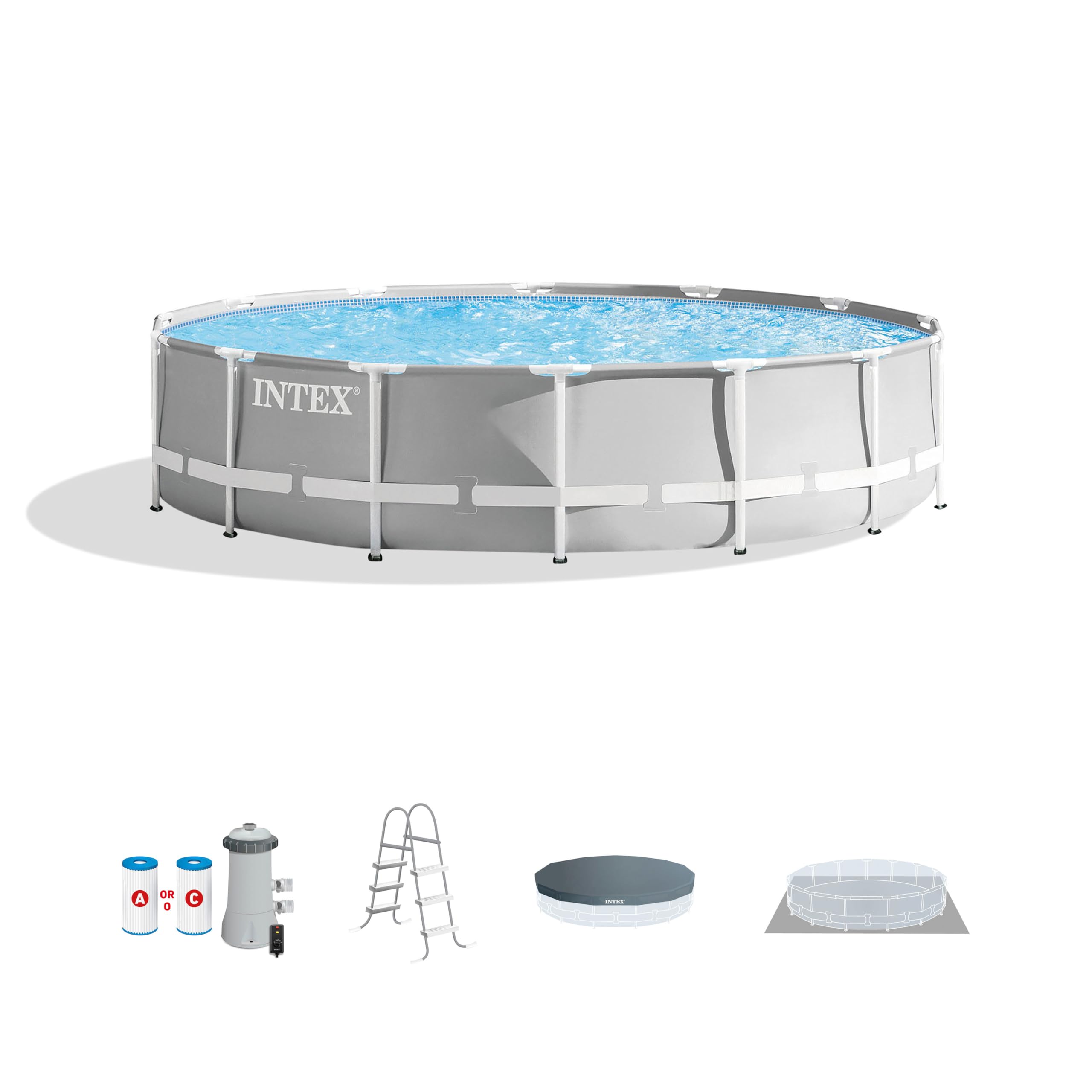 Intex Prism Frame round pool with included filter cartridges, pump, ladder, cover and ground cloth