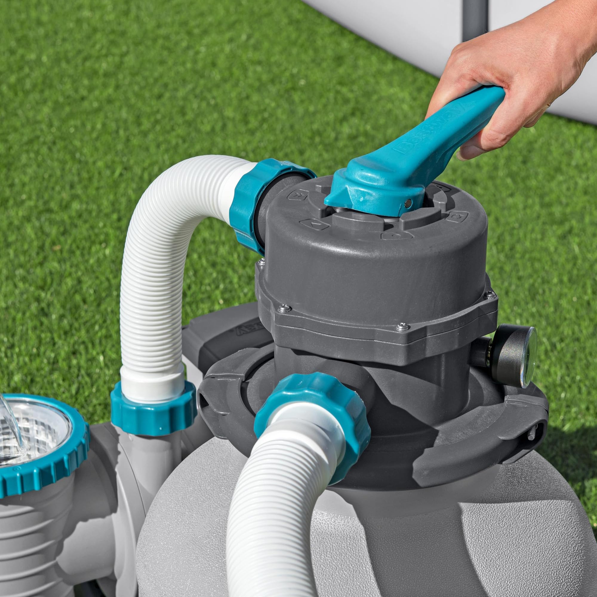 Close-up of the Bestway sand filter pump 6-position control valve handle