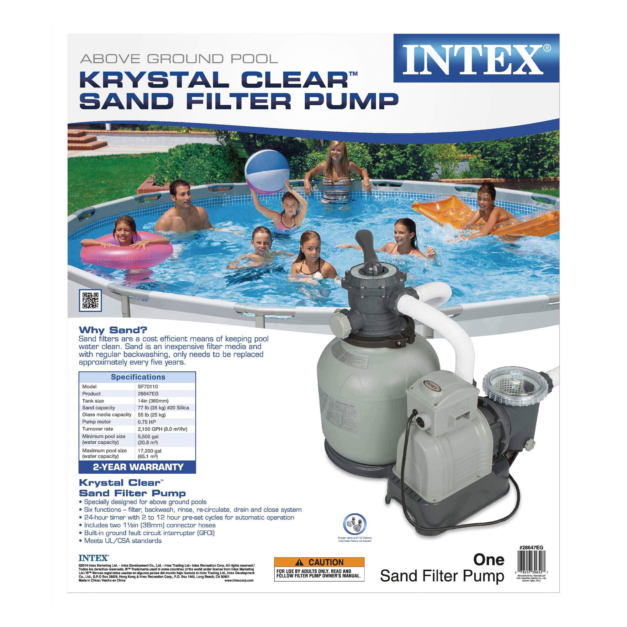 Intex Krystal Clear Sand Filter Pump packaging box showing model and specifications