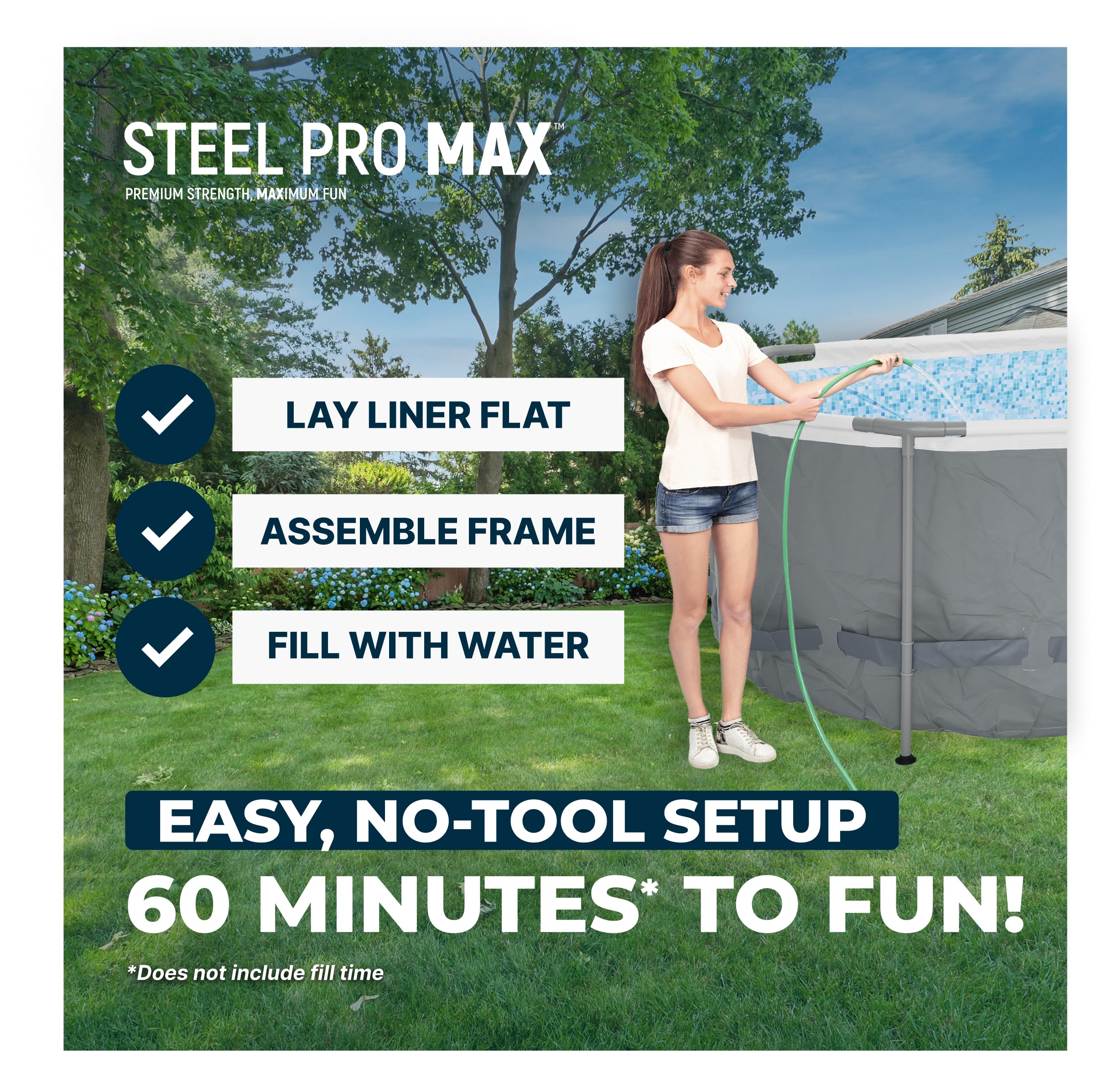 Bestway Steel Pro MAX oval pool with no-tool setup in about 60 minutes