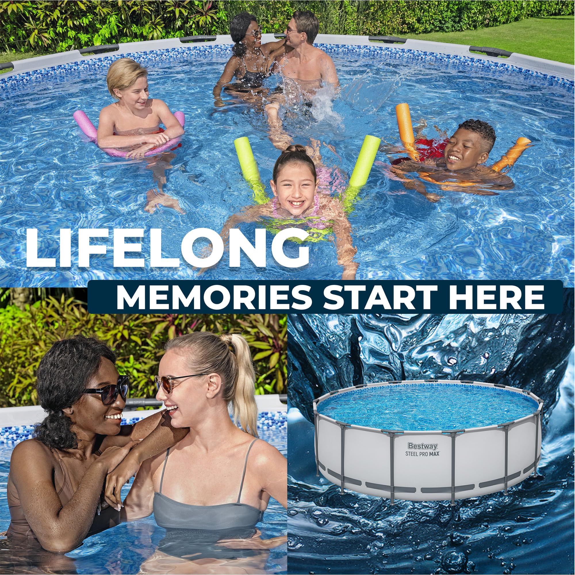 Bestway Steel Pro MAX round above-ground pool lifestyle collage