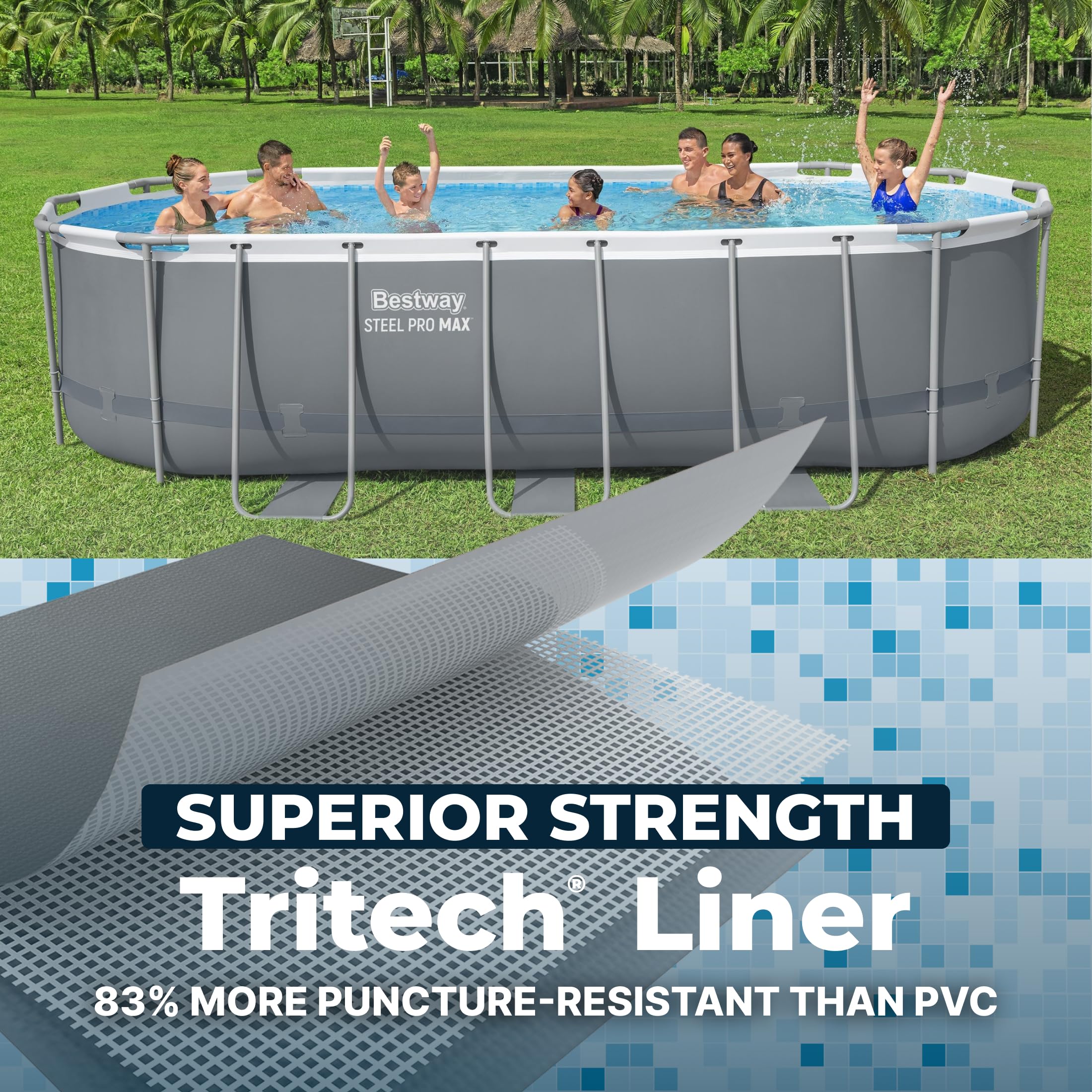 Bestway Tritech 3-layer pool liner, 83 percent more puncture-resistant than PVC