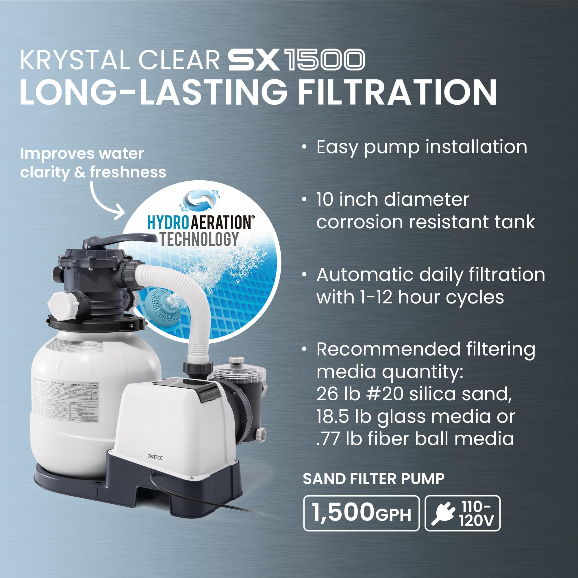 Intex Krystal Clear SX1500 sand filter pump rated 1,500 GPH