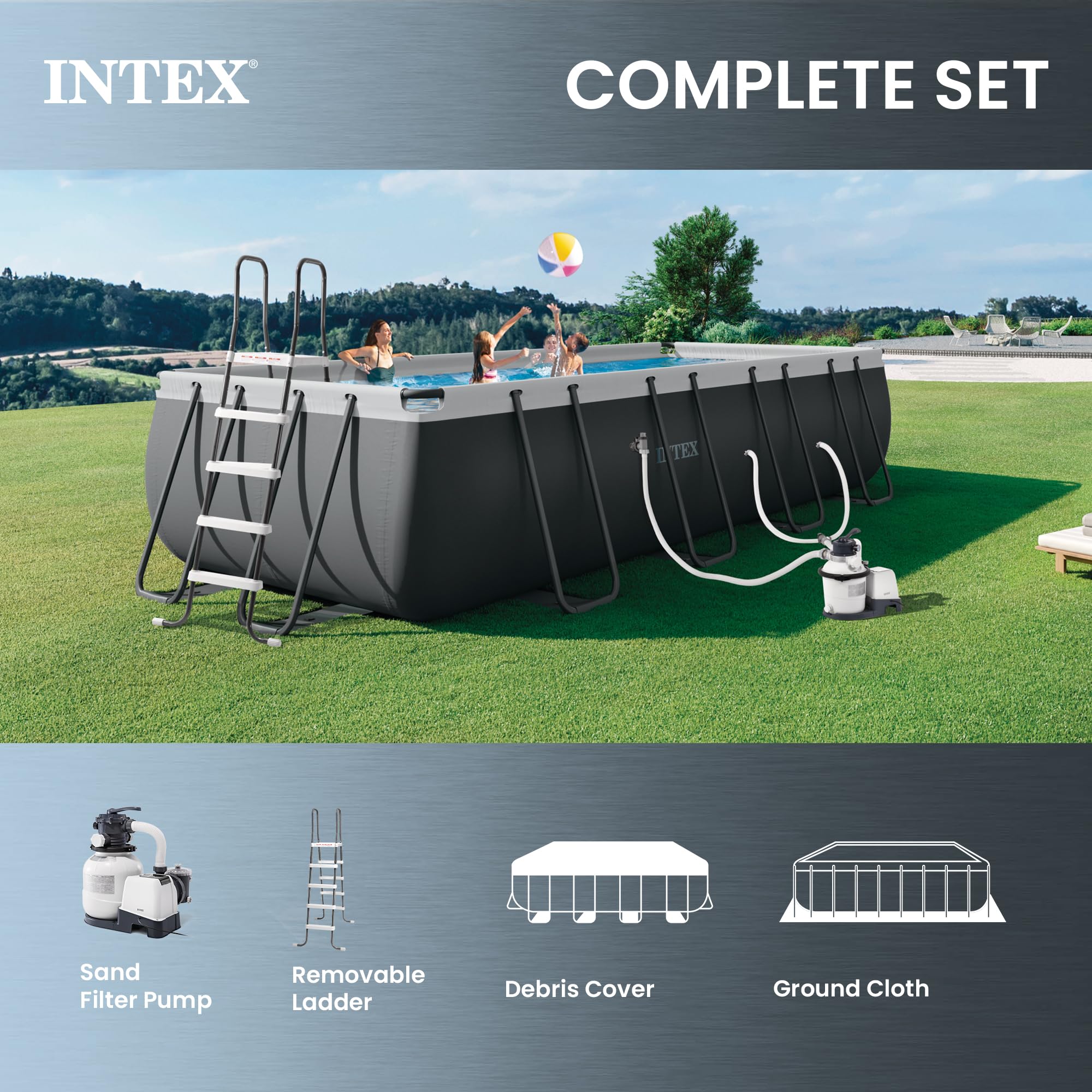 Intex Ultra XTR complete set with sand filter pump, removable ladder, debris cover and ground cloth