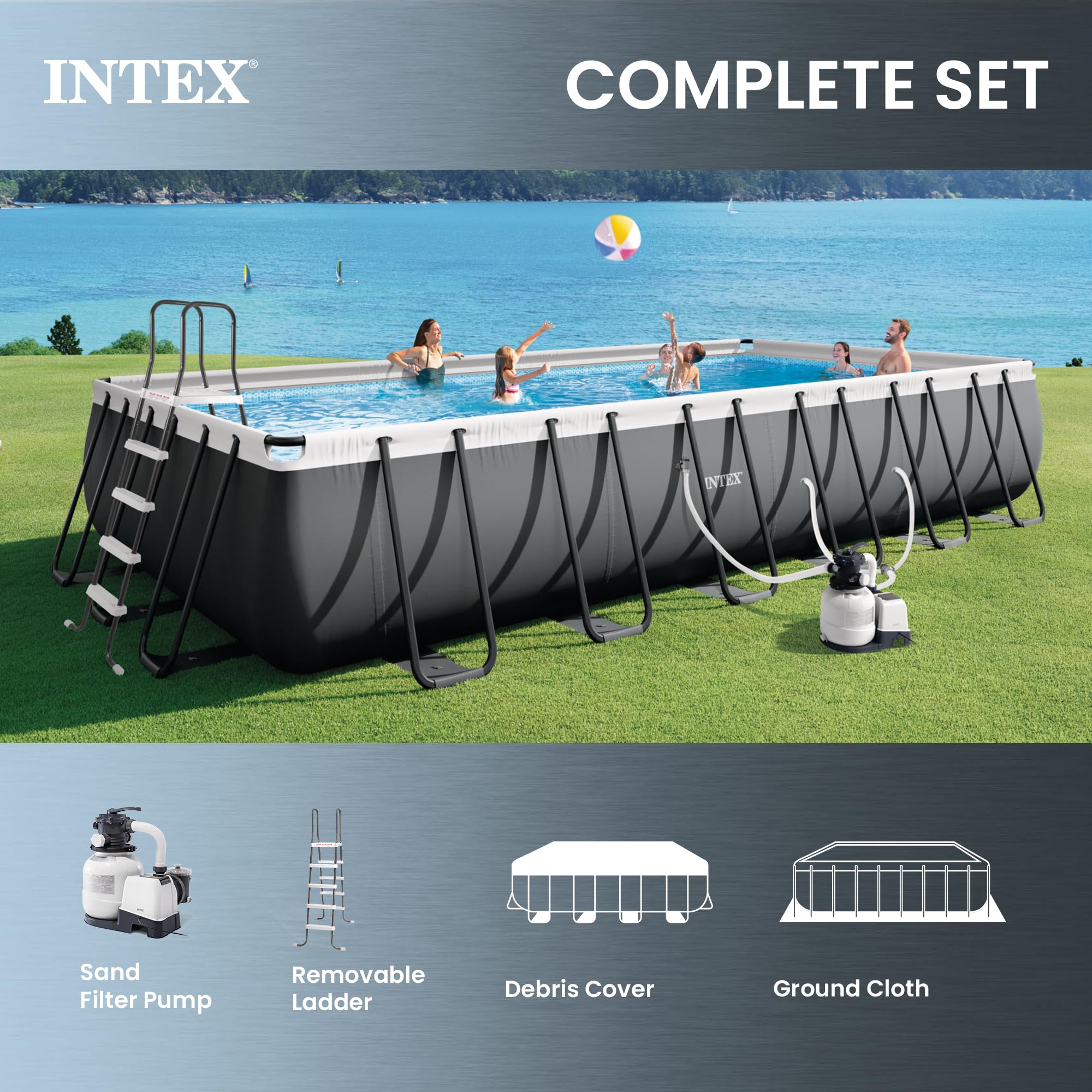 Intex Ultra XTR complete set with sand filter pump, removable ladder, debris cover and ground cloth