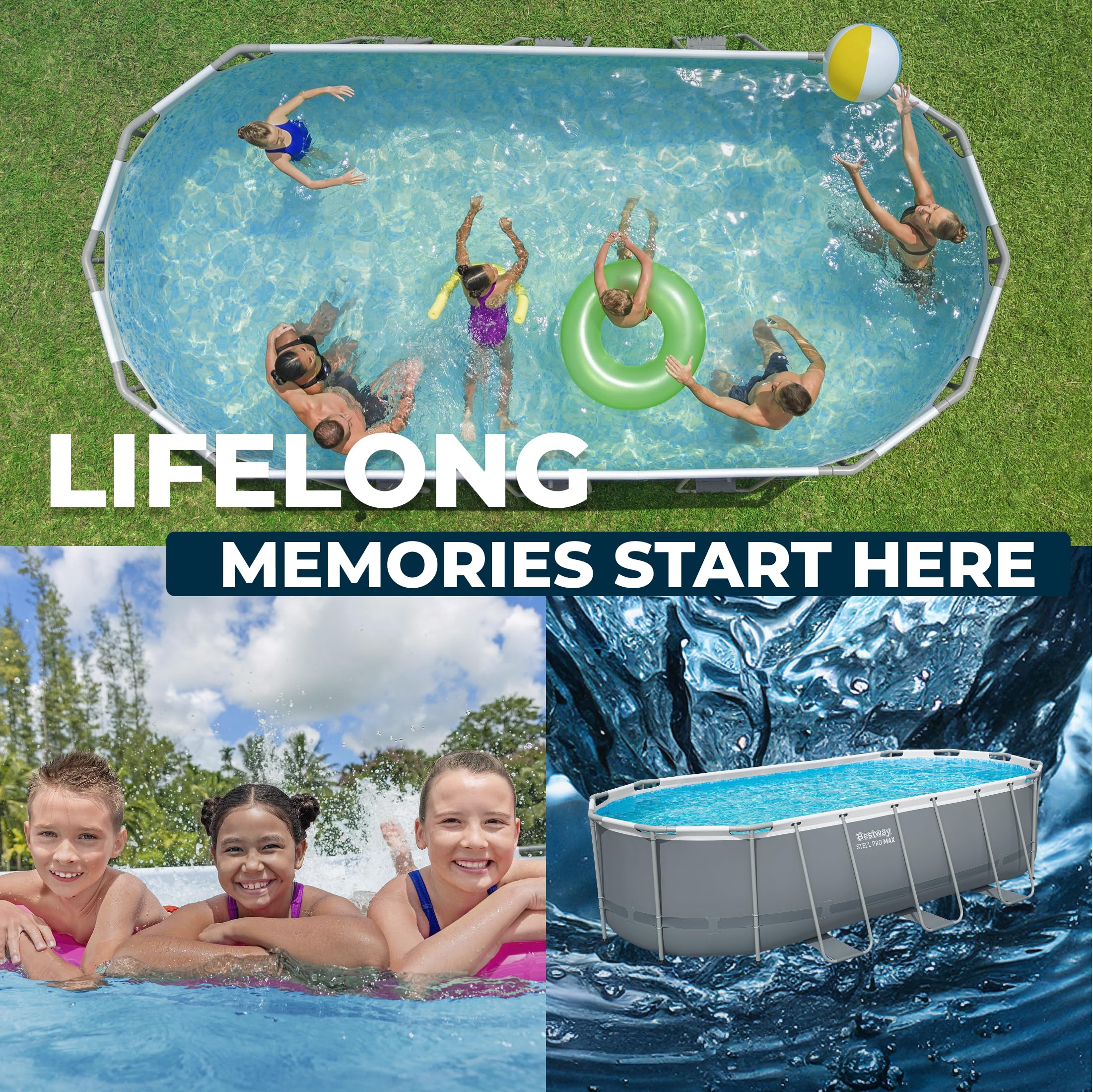 Bestway Steel Pro MAX oval above-ground pool lifestyle collage